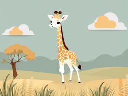 Cute clipart - baby giraffe standing in the savannah  color,minimalist,vector clipart