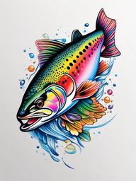 Rainbow Trout Tattoo,a tattoo showcasing the colorful and vibrant rainbow trout, symbol of freshwater beauty. , tattoo design, white clean background