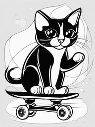 Kitty on a Skateboard Coloring Pages - Cool Kitten Riding a Skateboard  minimal black outline printable sheet, coloring page