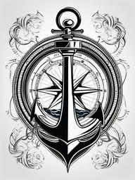 Anchor Compass Tattoo - Tattoo featuring an anchor and compass fusion.  simple vector tattoo,minimalist,white background