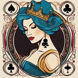 Queen of Clubs Tattoo-Delightful and playful tattoo featuring the queen of clubs card, perfect for fans of card games.  simple color vector tattoo