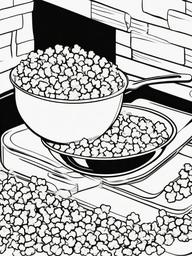 Food Coloring Pages - Popcorn kernels popping out of a pan  simple coloring pages