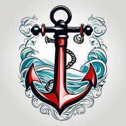 Anchor with Waves Tattoo - Symbolize strength and fluidity with a tattoo featuring an anchor and waves.  simple vector color tattoo,minimal,white background