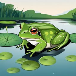 Frog in a Pond clipart - A frog in a serene pond, ,vector color clipart,minimal