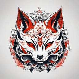 kitsune tattoo mask  simple color tattoo,white background,minimal