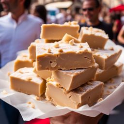 spanish turron, nougat confection, devoured at a lively flamenco street performance. 