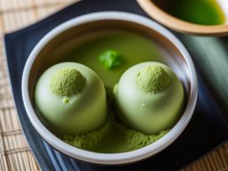 matcha mochi ice cream, japanese rice cake filled with green tea ice cream, savored at a tea ceremony in kyoto. 