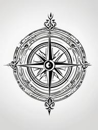 Compass Tribal Tattoo - Tribal-inspired compass design.  simple vector tattoo,minimalist,white background