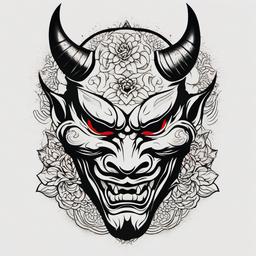 Hannya Yakuza Tattoo - Yakuza-inspired tattoo featuring the Hannya mask.  simple color tattoo,white background,minimal