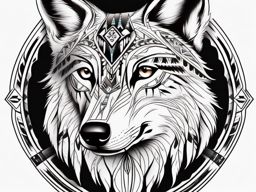 Native American Wolf Tattoo,tattoo inspired by the deep connection between Native American culture and the wolf. , tattoo design, white clean background