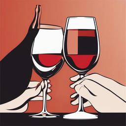 Celebration clipart - couple toasting with wine glasses  color,minimalist,vector clipart