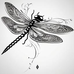 Dragonfly Tattoo Patterns - Tattoo featuring intricate and patterned dragonfly motifs.  simple color tattoo,minimalist,white background