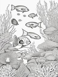 Sea Animal Coloring Pages - Colorful reef fish exploring coral formations  simple coloring pages