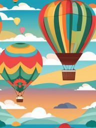 Hot Air Balloon Clipart - A colorful hot air balloon in the sky.  color vector clipart, minimal style