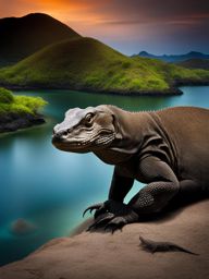 komodo island, indonesia - create a scene of the prehistoric-looking komodo dragons roaming the island at night. 