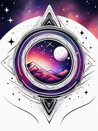 Galaxy Tattoo - A colorful galaxy tattoo with distant stars  few color tattoo design, simple line art, design clean white background