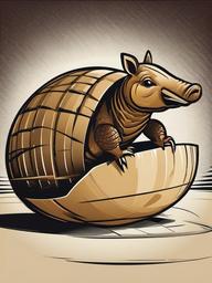 Armadillo cartoon - Armadillo rolling into a protective ball  