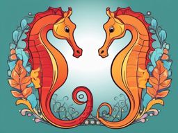 Seahorses in Love Clip Art - Two seahorses locked in an affectionate embrace,  color vector clipart, minimal style