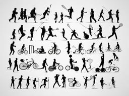 drawing of humans in various activities like sports  minimal rough sketch scribbles,doodles,black and white