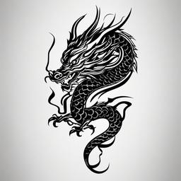Black Chinese Dragon Tattoo - Tattoo featuring a Chinese dragon in black ink.  simple color tattoo,minimalist,white background