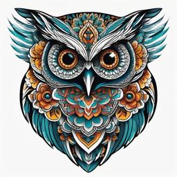 Dia de los Muertos Owl Tattoo - Blend cultural richness with the allure  simple color tattoo,vector style,white background