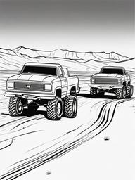 Monster Truck in Desert Coloring Pages - Trucks Racing Through Desert Landscapes  minimal black outline printable sheet, coloring page