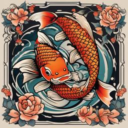 American Traditional Koi Fish Tattoo-Classic and timeless American traditional tattoo featuring a Koi fish, symbolizing perseverance and strength.  simple color vector tattoo