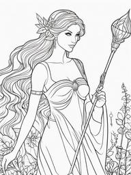 Fairy with a Magic Staff Coloring Pages - Fairy Holding an Enchanted Staff of Power  minimal black outline printable sheet, coloring page