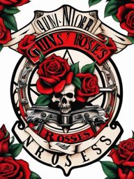 Guns N' Roses tattoo, Tattoos inspired by the iconic rock band Guns N' Roses.  color, tattoo patterns, white clean background