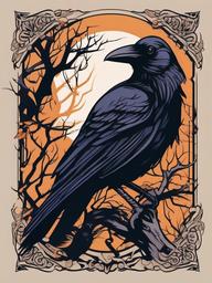 raven and tree tattoo  simple vector color tattoo