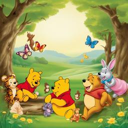 Winnie The Pooh clipart - Pooh with friends in the Hundred Acre Wood  vector clipart