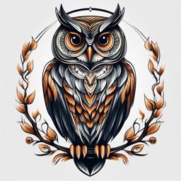 Classic owl tattoo design with timeless elegance.  color tattoo style, minimalist design, white background