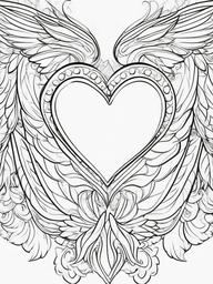 Heart with Wings Coloring Pages - Flying Hearts with Angelic Wings  minimal black outline printable sheet, coloring page