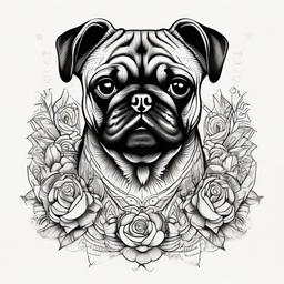 mexican pug dog  ,tattoo design, white background