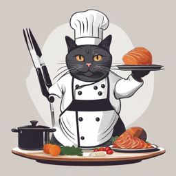 Cat dressed as a chef, preparing a gourmet meal  minimalist color design, white background, t shirt vector art