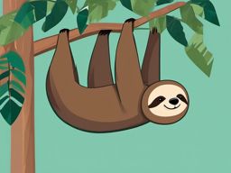 Sloth Clipart - Sloth lounging upside down in the canopy , minimal, 2d