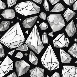 drawing of crystals arranged in a geometric pattern  minimal rough sketch scribbles,doodles,black and white