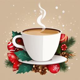 Coffee Cup clipart - coffee cup with holiday decorations  color,minimalist,vector clipart