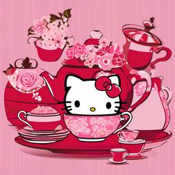 Hello Kitty clipart - Hello Kitty with a tea set  clipart