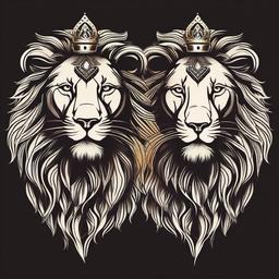 King and Queen Lion Tattoo - Majestic lions symbolize strength and unity.  minimalist color tattoo, vector
