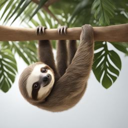 sloth baby hanging lazily from a tropical tree branch 8k ultrarealistic cinematic 