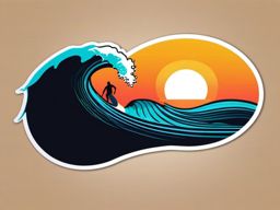 Surfer on a wave with a sunset sticker, Beachy , sticker vector art, minimalist design