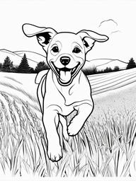 Puppy in a Field Coloring Pages - Happy Puppy Running Through a Meadow  minimal black outline printable sheet, coloring page