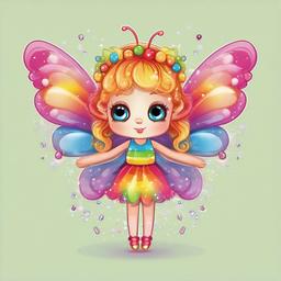 A little fairy with wings that looked like rainbow gumdrops  , vector illustration, clipart