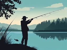 Fishing Rod clipart - A person casting a fishing rod into the lake., ,vector color clipart,minimal