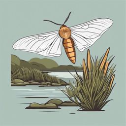 Salt Marsh Moth Clip Art - A salt marsh moth with white wings,  color vector clipart, minimal style