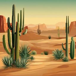 Cactus clipart - tall cactus in a desert landscape  