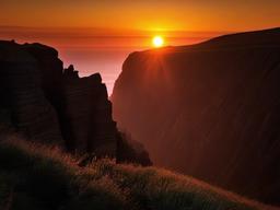 Sunset Wallpaper - Sun’s last light on rugged cliffs.  sunset background