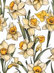 Daffodil tattoo, Tattoos inspired by the cheerful and vibrant daffodil flower. colors, tattoo patterns, clean white background