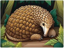 Pangolin Cartoon - Cartoon of pangolin curled up in ball  